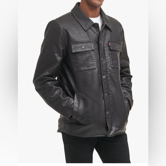 LEVI’S MEN’S SHERPA TRUCKER LINED FAUX LEATHER JACKET BROWN COLOR SIZE MEDIUM - Picture 1 of 16